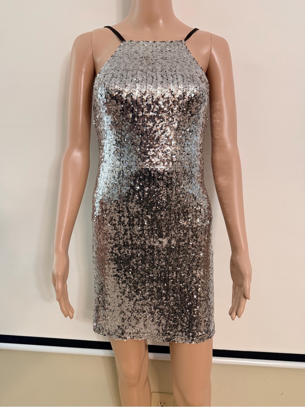 Altar'd State Silver Sequin Spaghetti-Strap Mini Dress - Picture 2 of 12